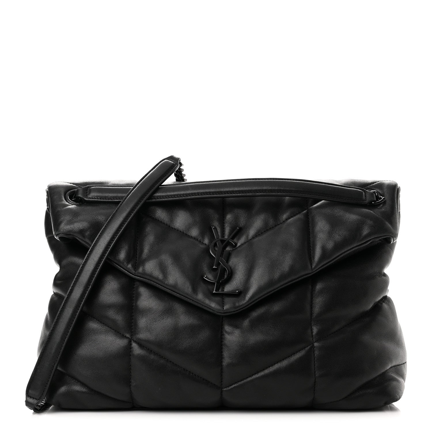 Saint Laurent Lambskin Quilted Monogram Monochrome Medium Loulou Puffer Chain Satchel Black 1 of 12