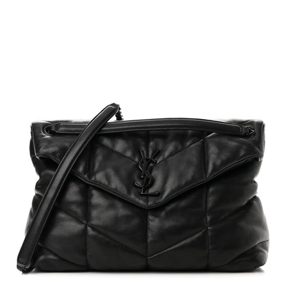 Saint Laurent Lambskin Quilted Monogram Monochrome Medium Loulou Puffer Chain Satchel Black 1 of 12