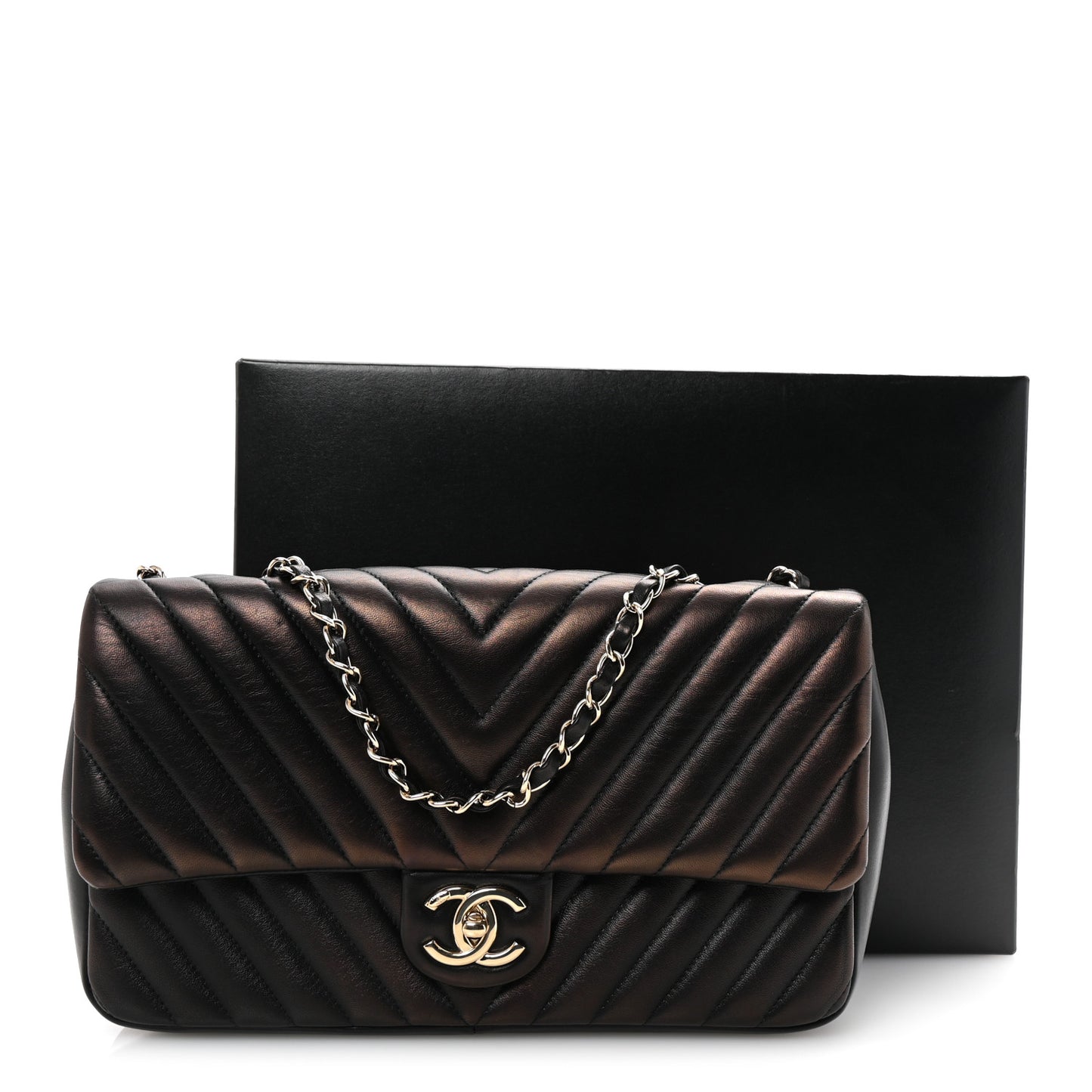 Iridescent Lambskin Surpique Chevron Medium Flap Black