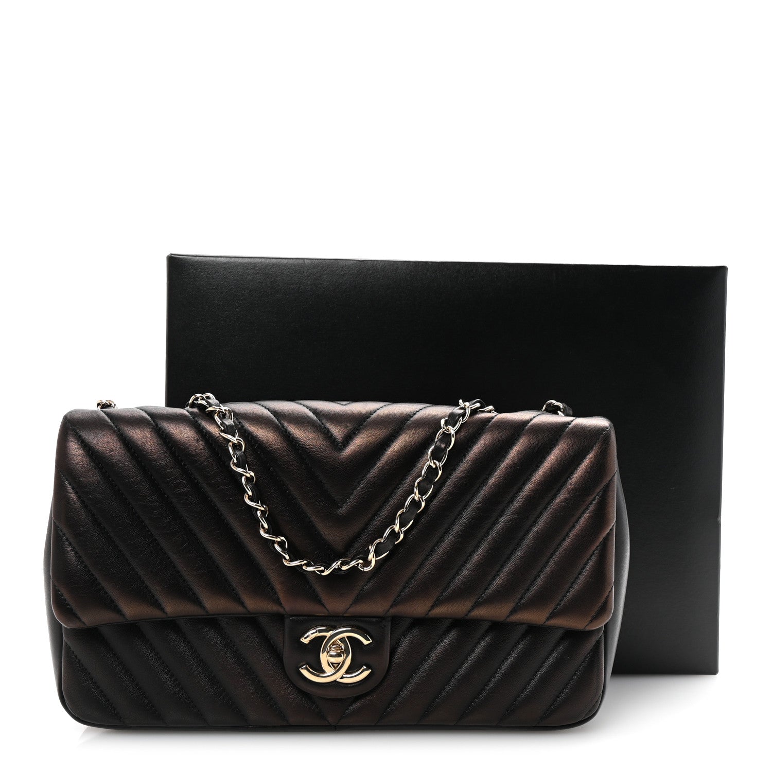 Chanel Iridescent Lambskin Surpique Chevron Medium Flap Black 11 of 11