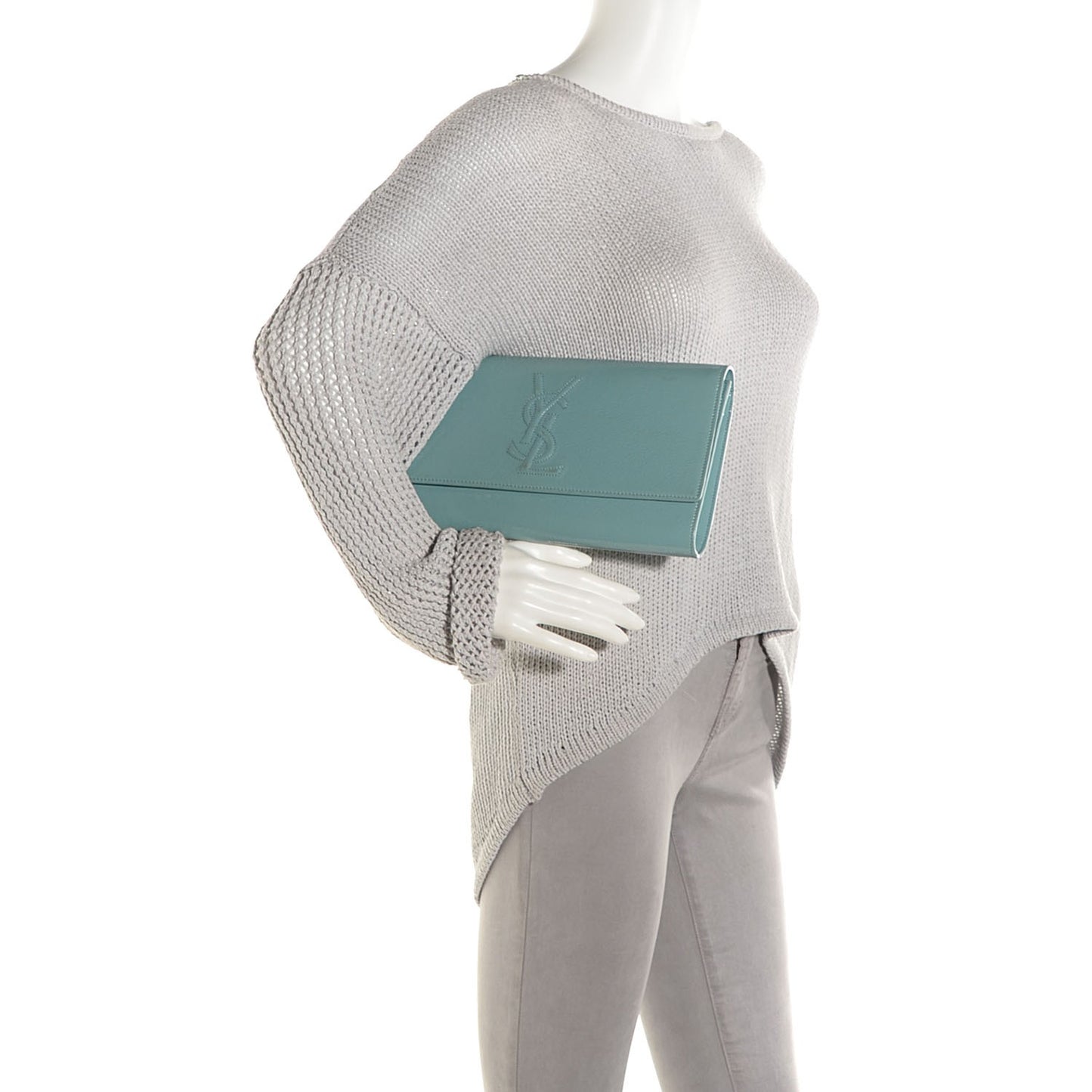 Textured Patent Belle De Jour Large Clutch Light Blue