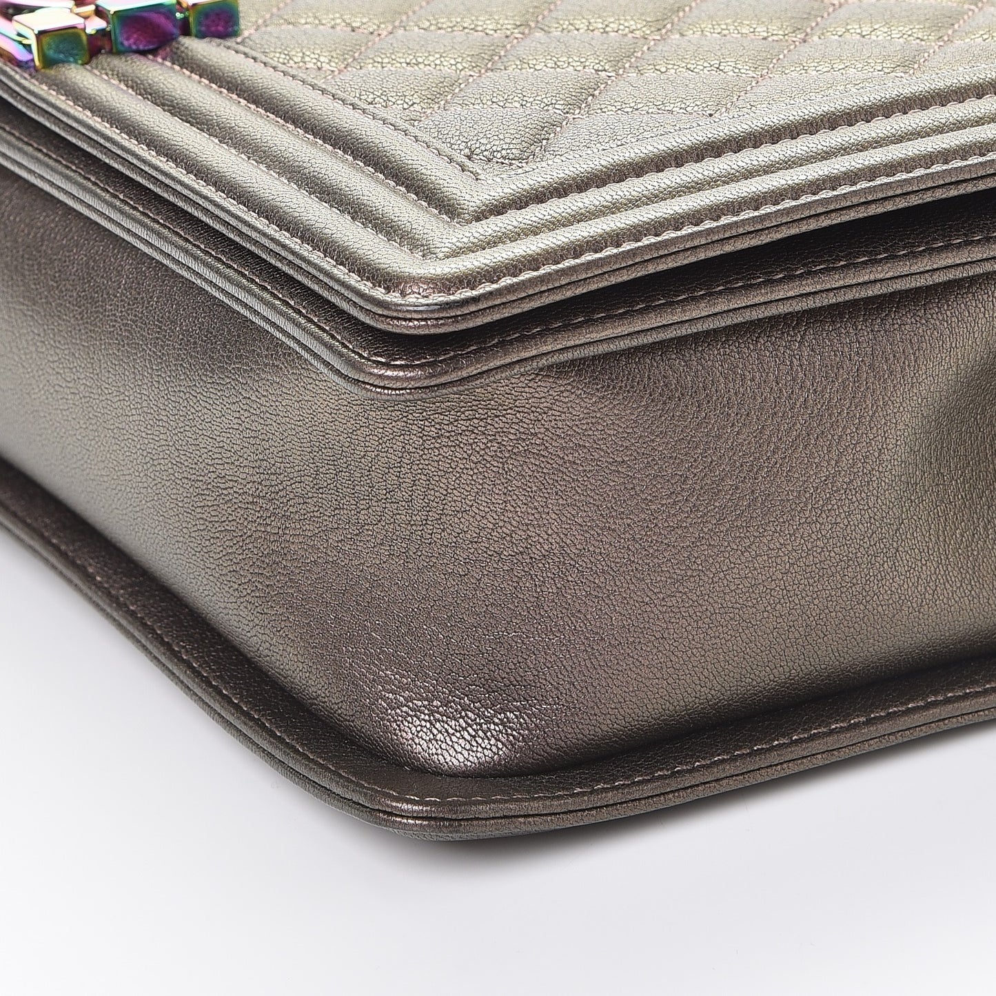 Iridescent Goatskin Quilted New Medium Boy Flap Dark Gold