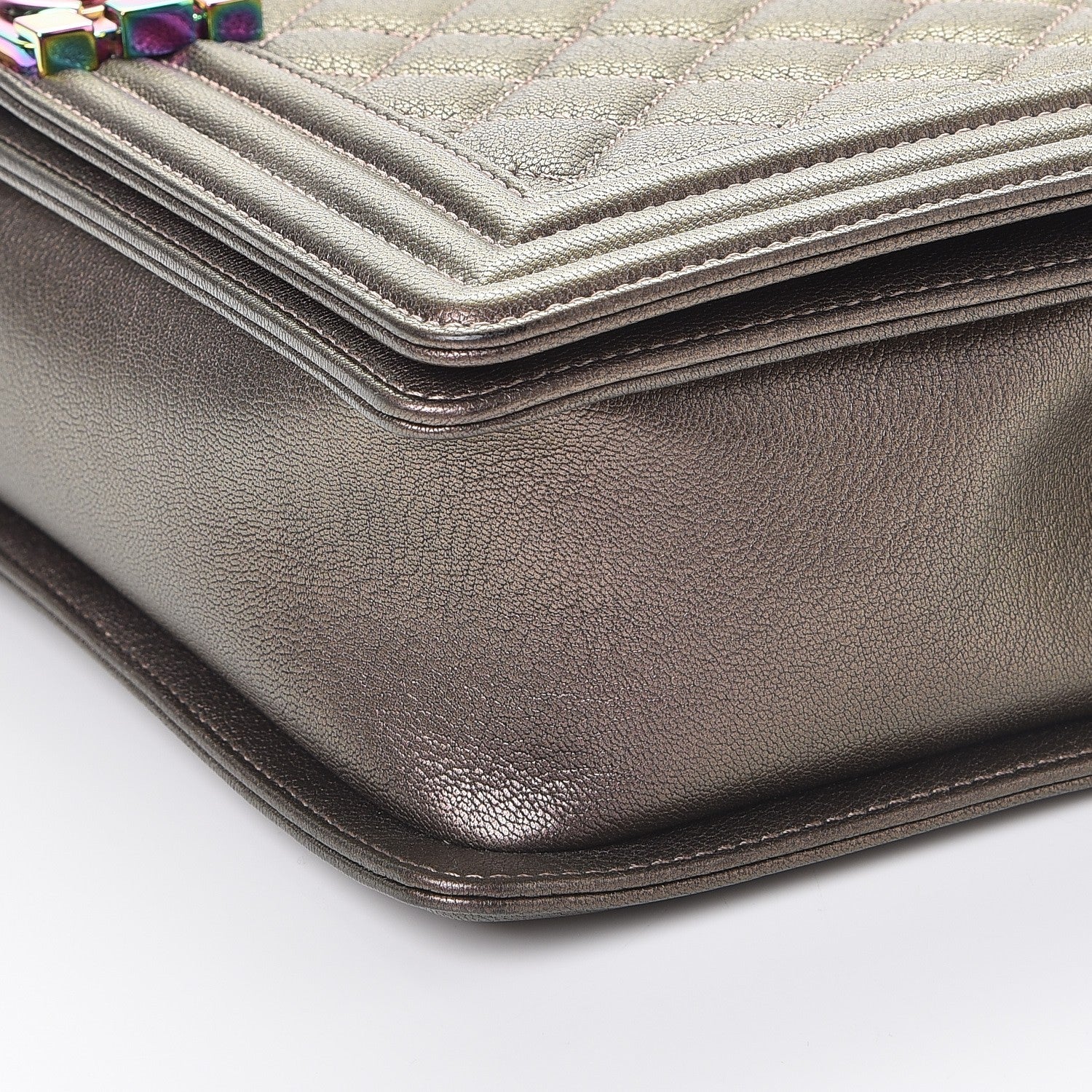 Chanel Iridescent Goatskin Quilted New Medium Boy Flap Dark Gold 9 of 10