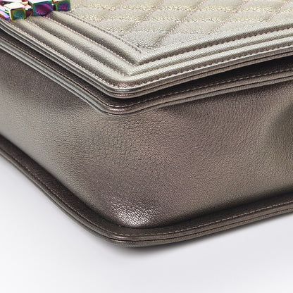 Chanel Iridescent Goatskin Quilted New Medium Boy Flap Dark Gold 9 of 10