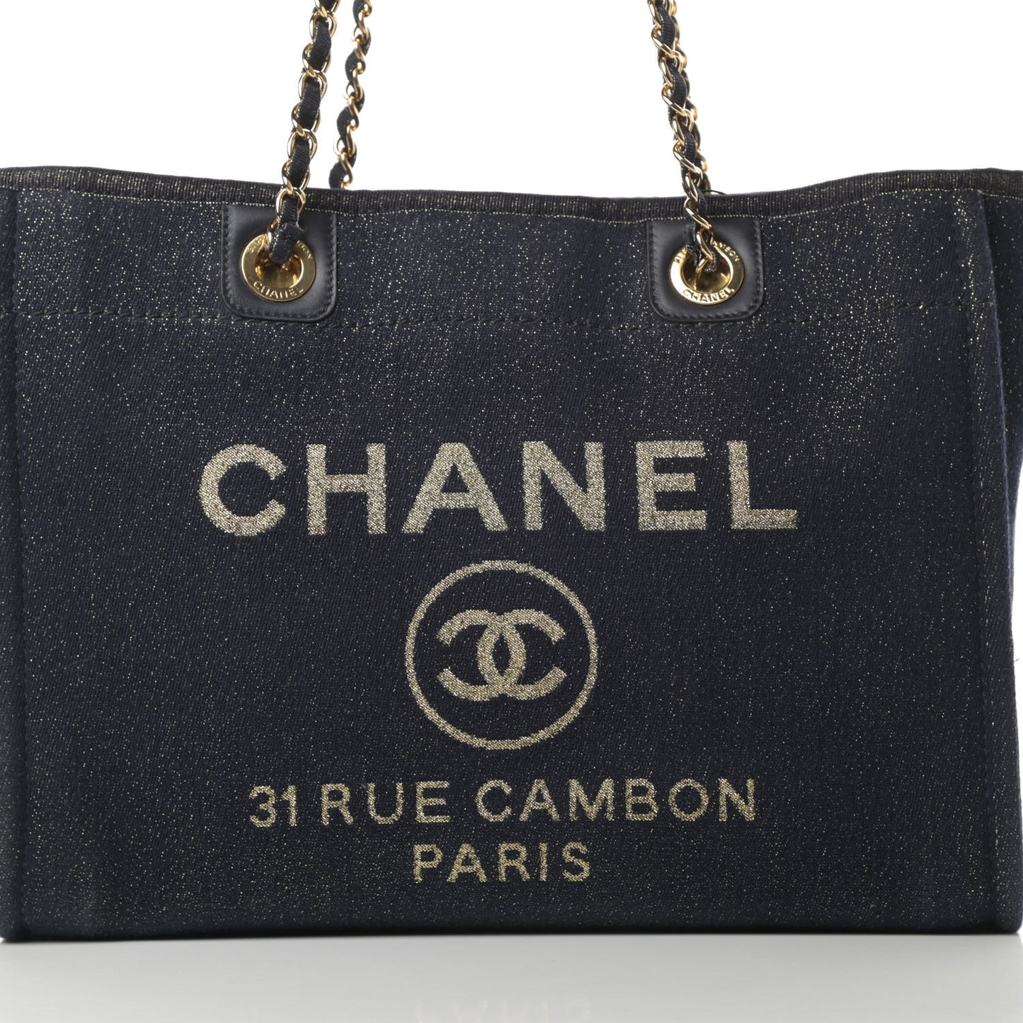 Lurex Canvas Small Deauville Tote Navy Blue Gold
