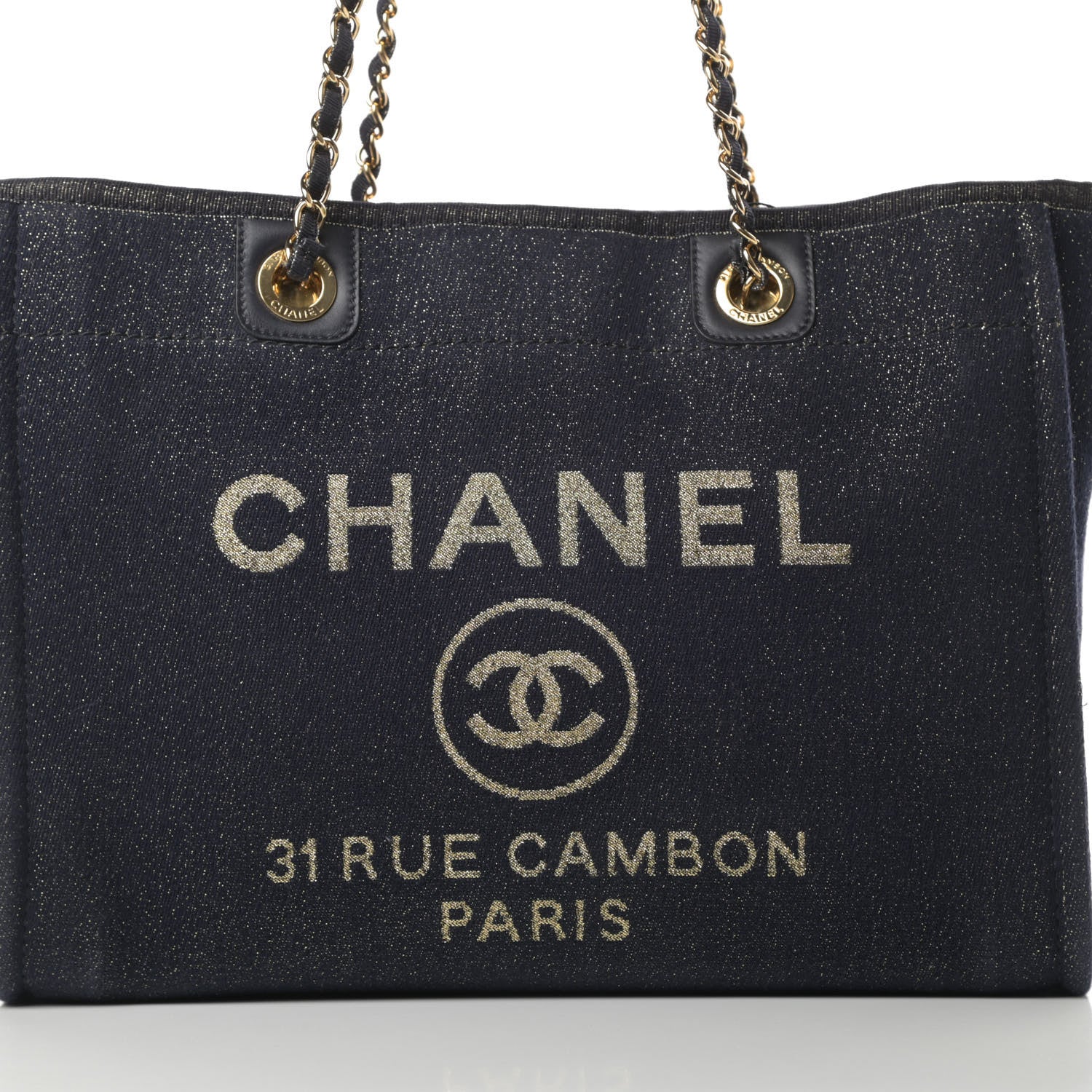 Chanel Lurex Canvas Small Deauville Tote Navy Blue Gold 8 of 12