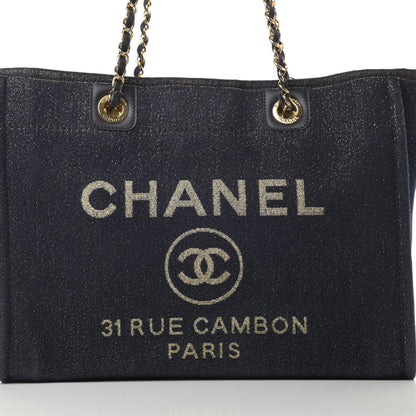 Chanel Lurex Canvas Small Deauville Tote Navy Blue Gold 8 of 12