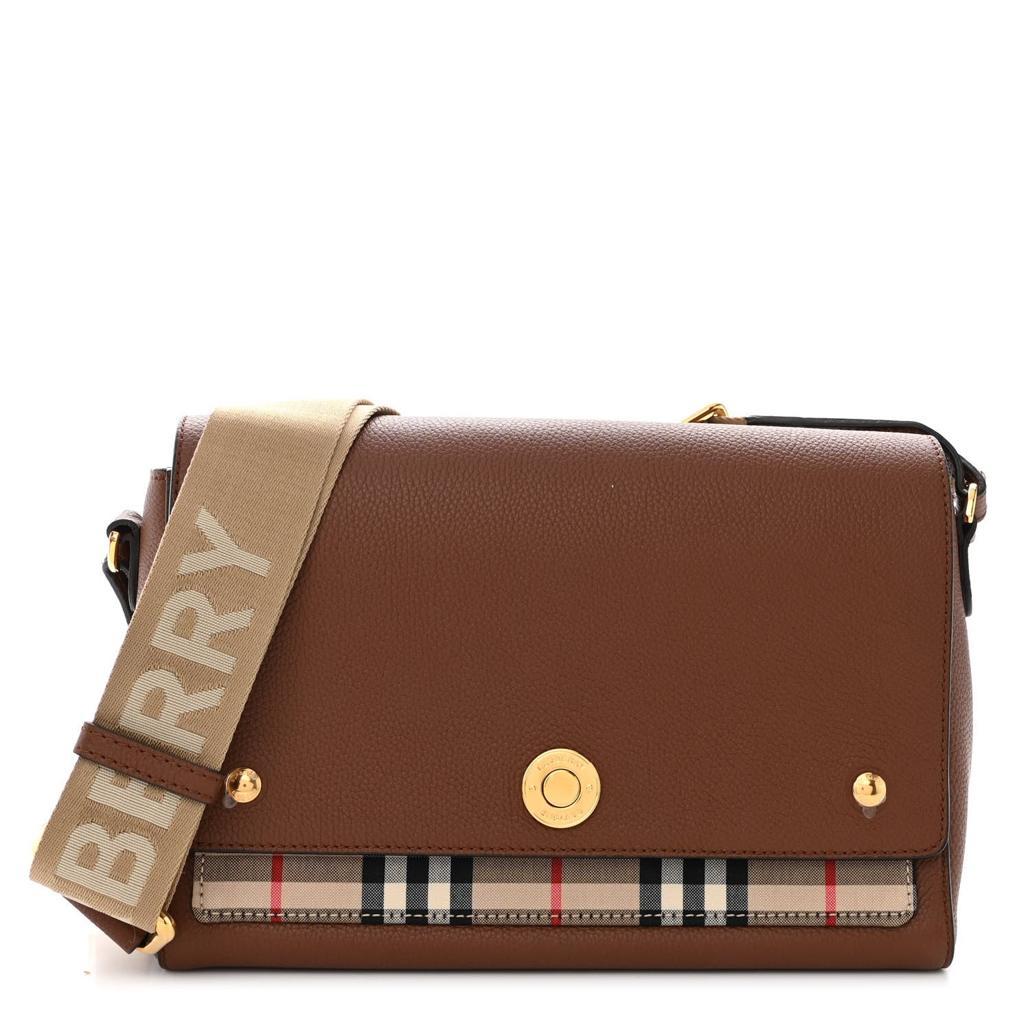 Burberry Calfskin Vintage Check Note Crossbody Bag Tan 1 of 10