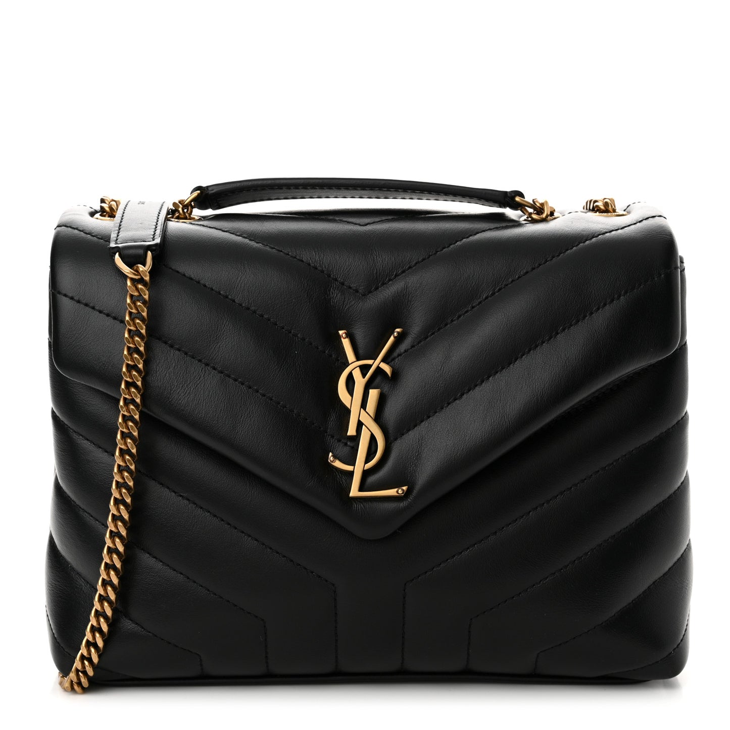 Calfskin Y Quilted Monogram Small Loulou Chain Satchel Black