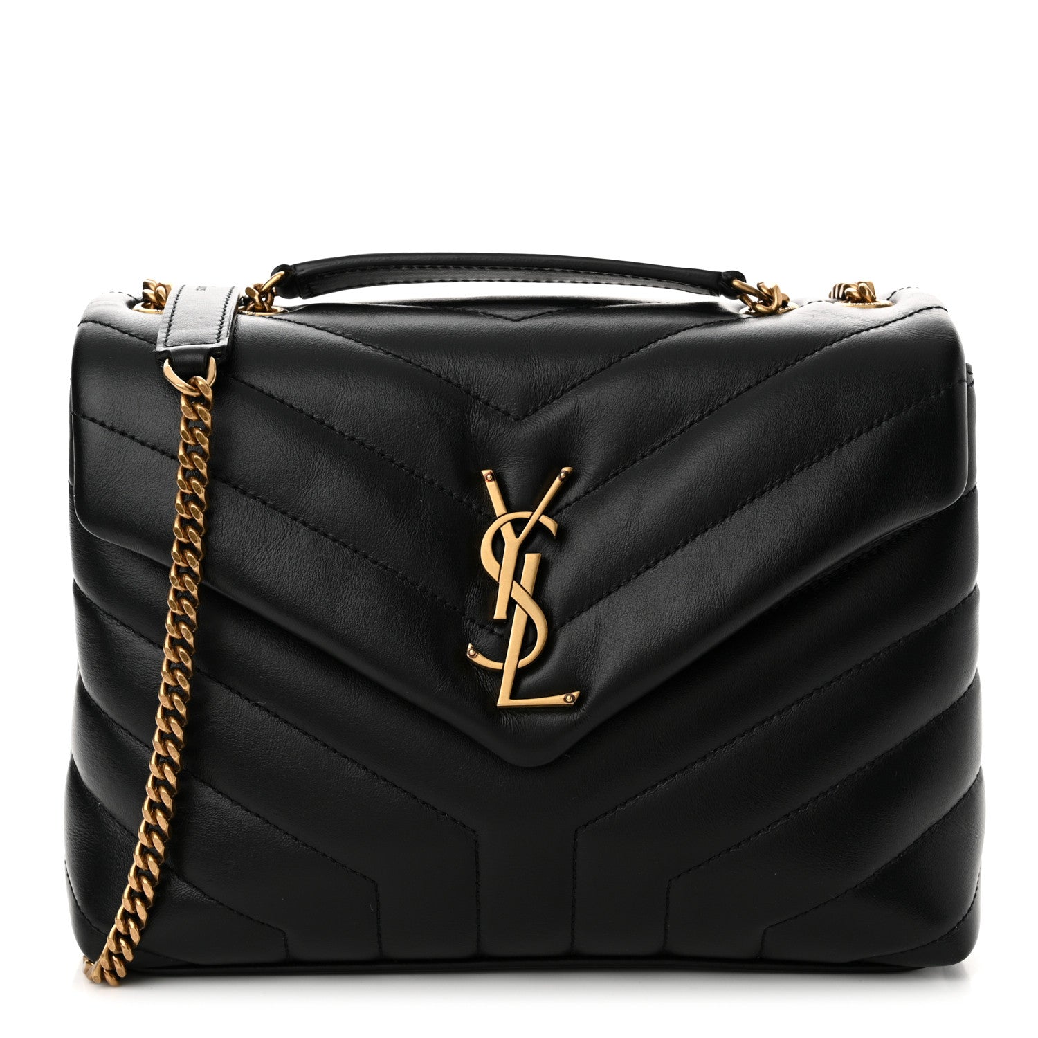 Saint Laurent Calfskin Y Quilted Monogram Small Loulou Chain Satchel Black 1 of 11