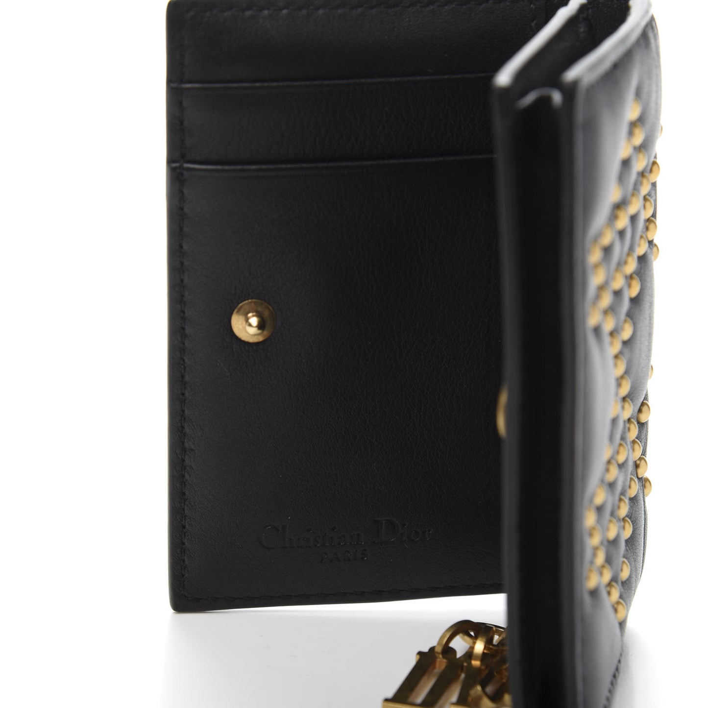 Lambskin Cannage Studded Lady Dior Card Holder Black