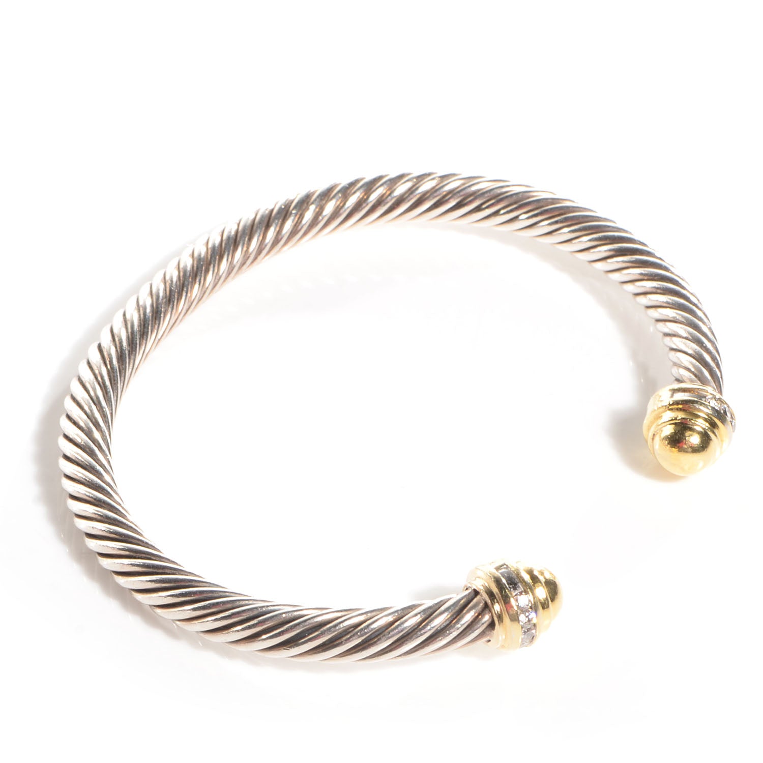 David Yurman Sterling Silver 18k Gold Pave Diamond 5mm Cable Classics Bracelet 3 of 5