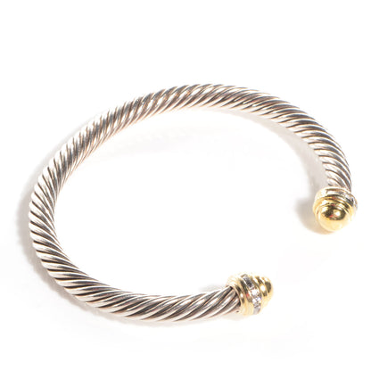 David Yurman Sterling Silver 18k Gold Pave Diamond 5mm Cable Classics Bracelet 3 of 5