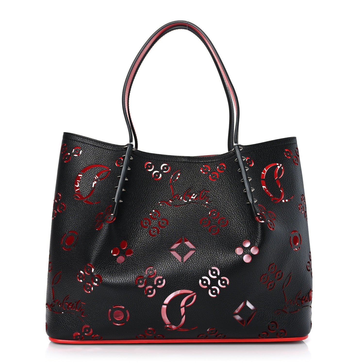 Christian Louboutin Calfskin Loubinthesky Large Perforated Cabarock Spikes Tote Black 1 of 8