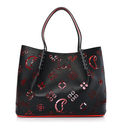 Christian Louboutin Calfskin Loubinthesky Large Perforated Cabarock Spikes Tote Black 1 of 8