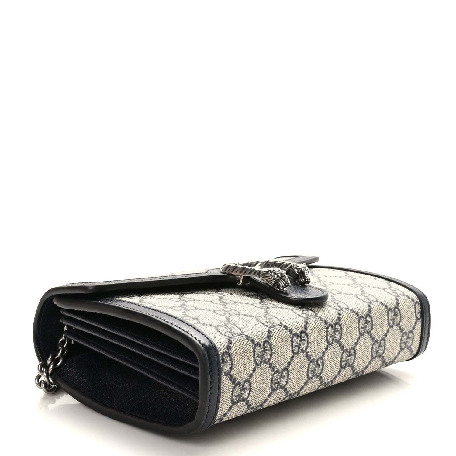 Gucci GG Supreme Monogram Textured Dollar Calfskin Mini Dionysus Chain Wallet Beige Blue 4 of 10