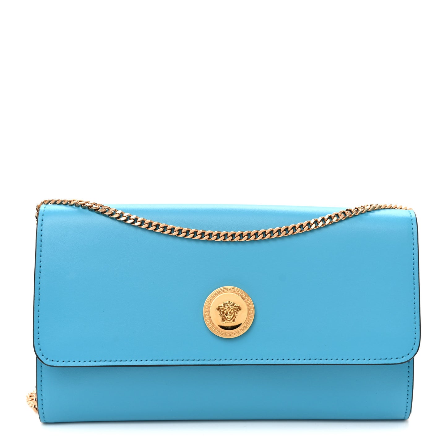 Calfskin Medusa Wallet on Chain Crossbody Blue