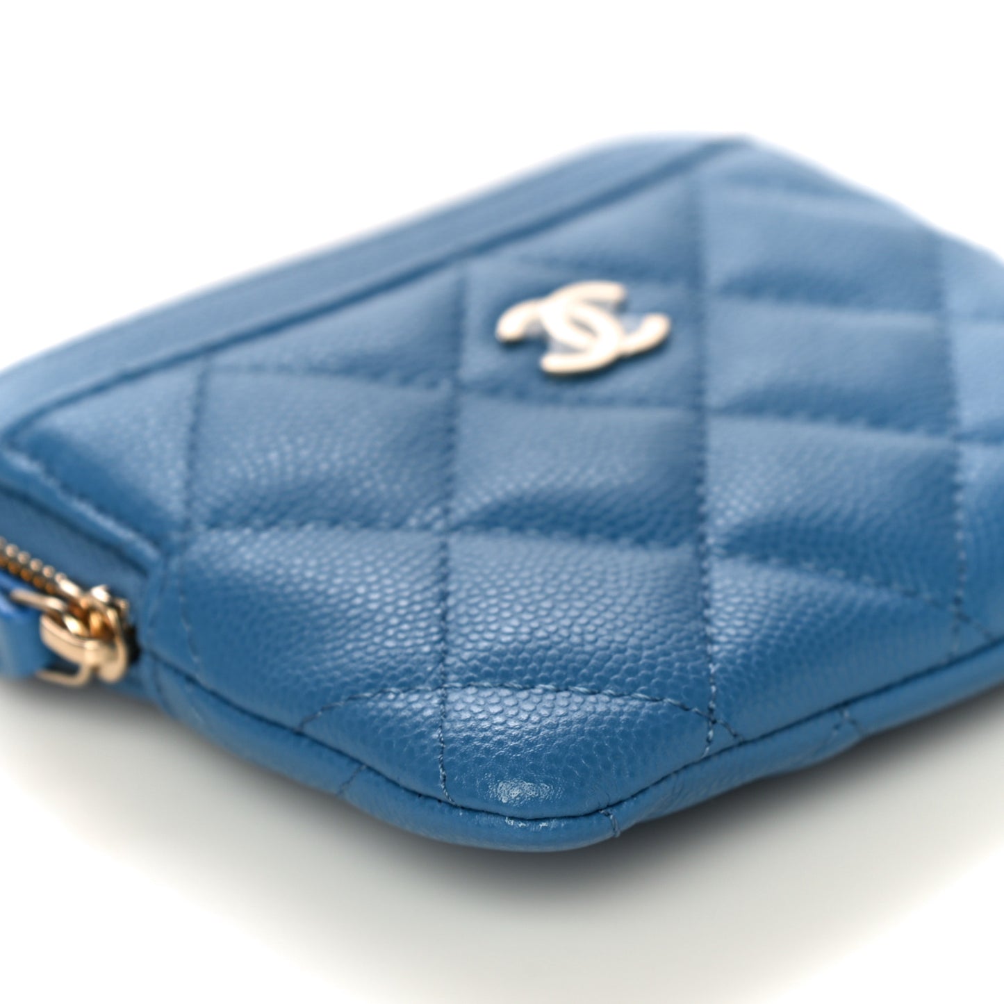 Caviar Quilted Zip Card Holder Wallet Blue