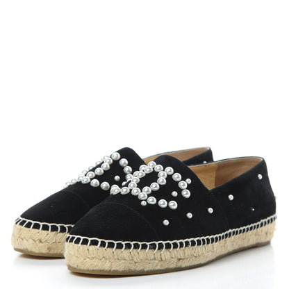 Chanel Suede Pearl CC Espadrilles 41 Black 3 of 10