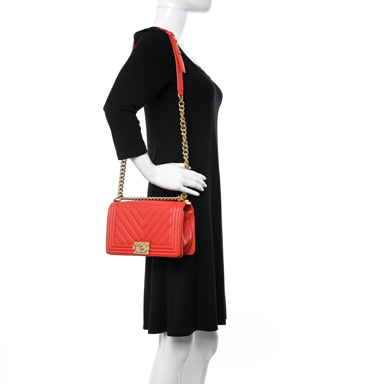 Chanel Calfskin Chevron Quilted Medium Boy Flap Red 2 of 12
