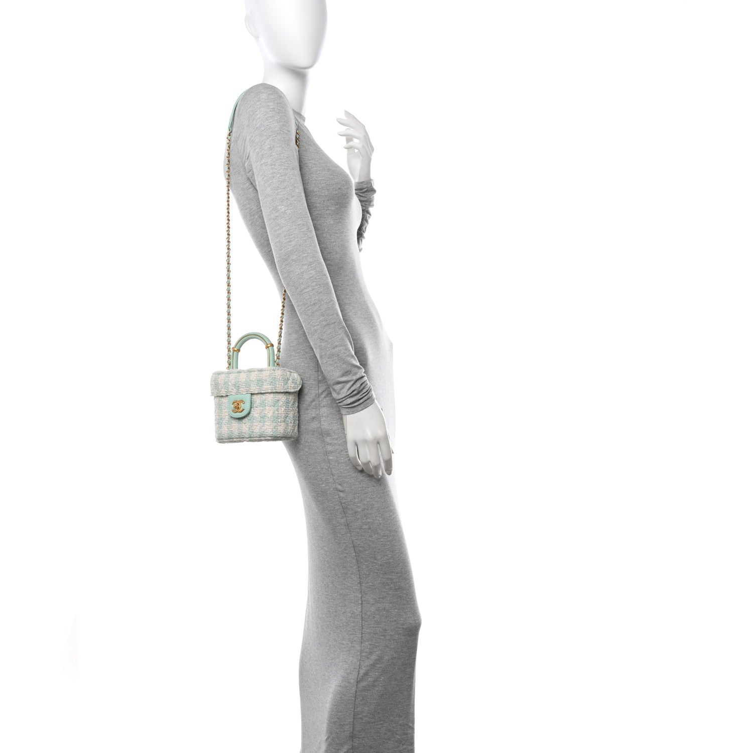 Chanel Tweed Handle Crush Top Handle Flap Bag Light Blue Ecru 2 of 11