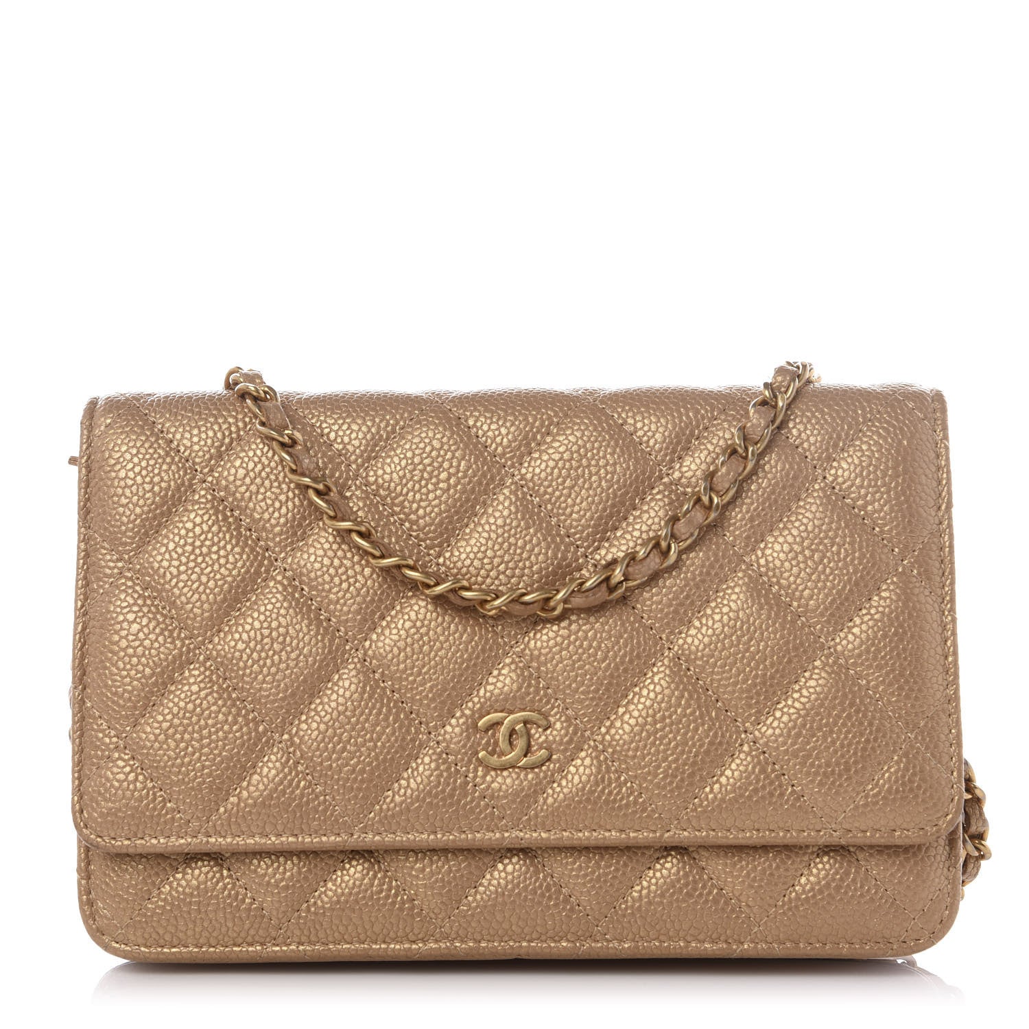 Chanel Pearly Caviar Quilted Wallet On Chain WOC Gold 1 of 10