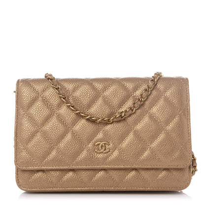 Chanel Pearly Caviar Quilted Wallet On Chain WOC Gold 1 of 10