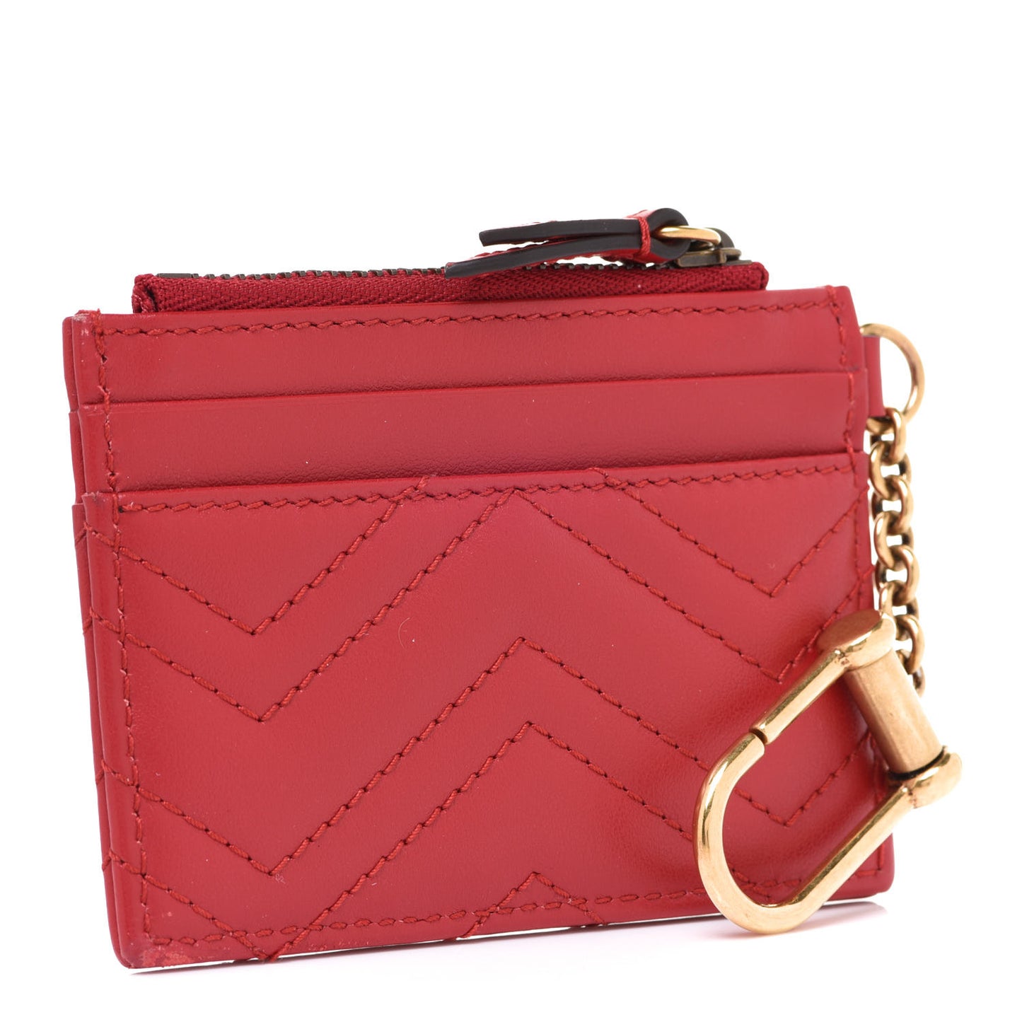 Calfskin Matelasse GG Marmont Key Case Card Holder Hibiscus Red