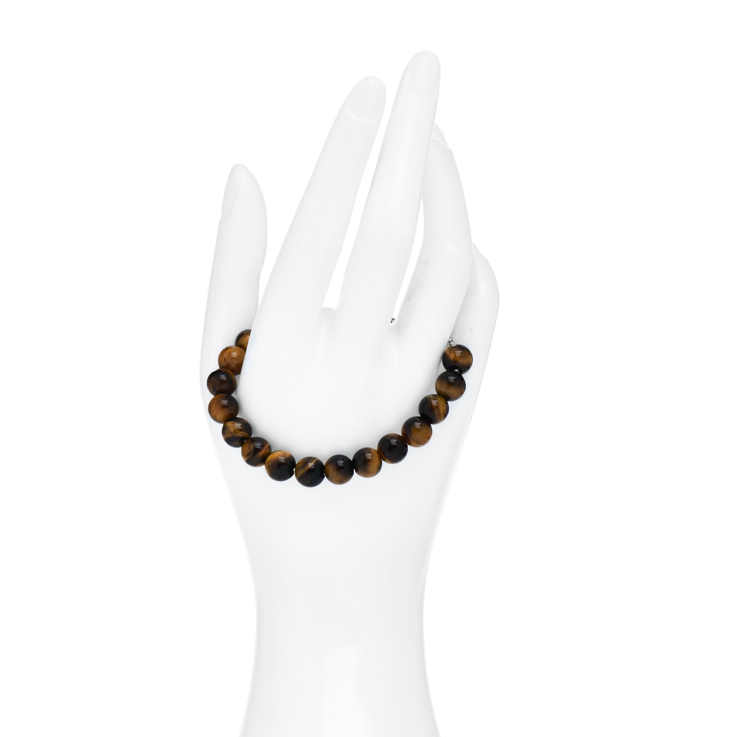 Sterling Silver Tiger's Eye 8mm Spiritual Beads Adjustable Bracelet