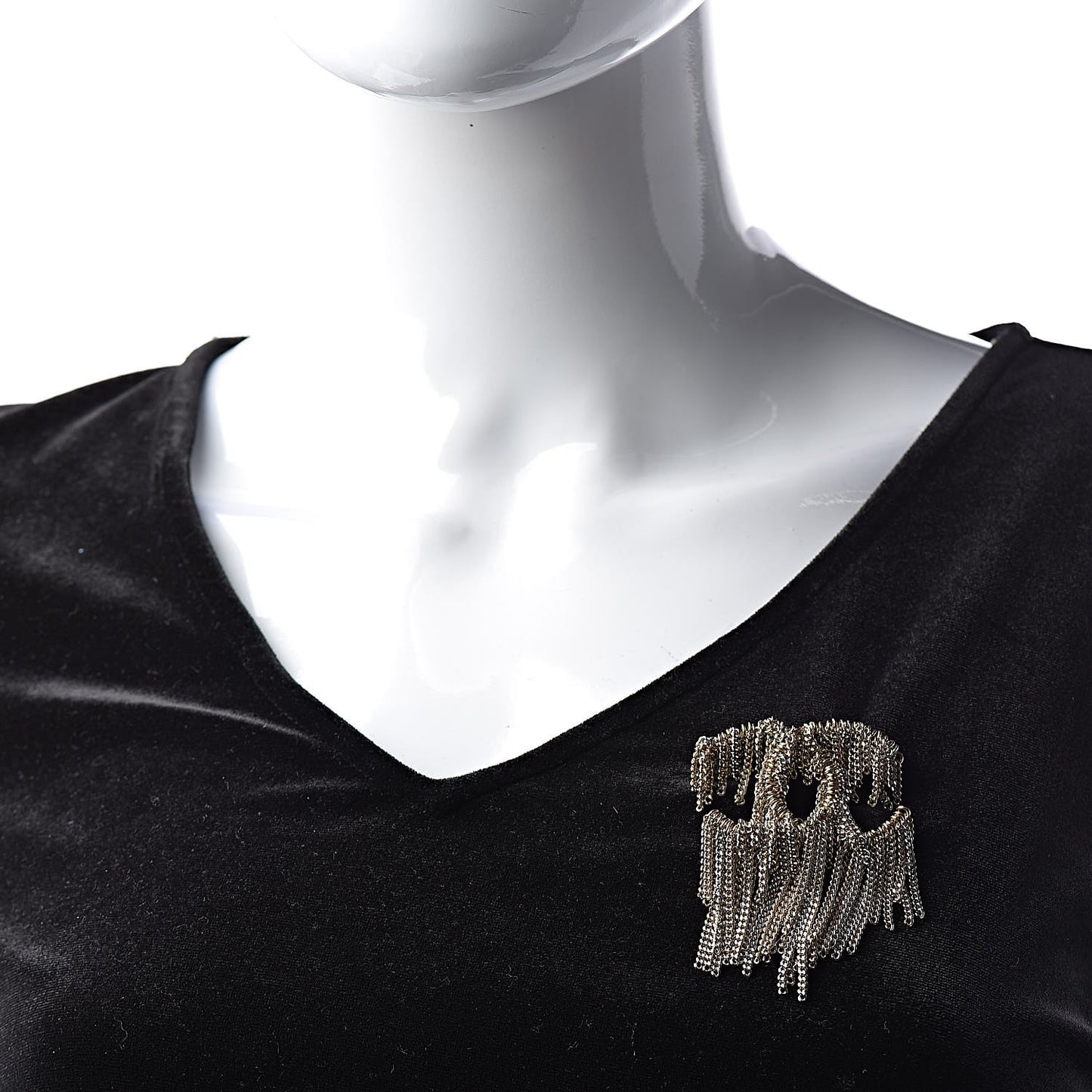 Chain Fringe CC Brooch Gold