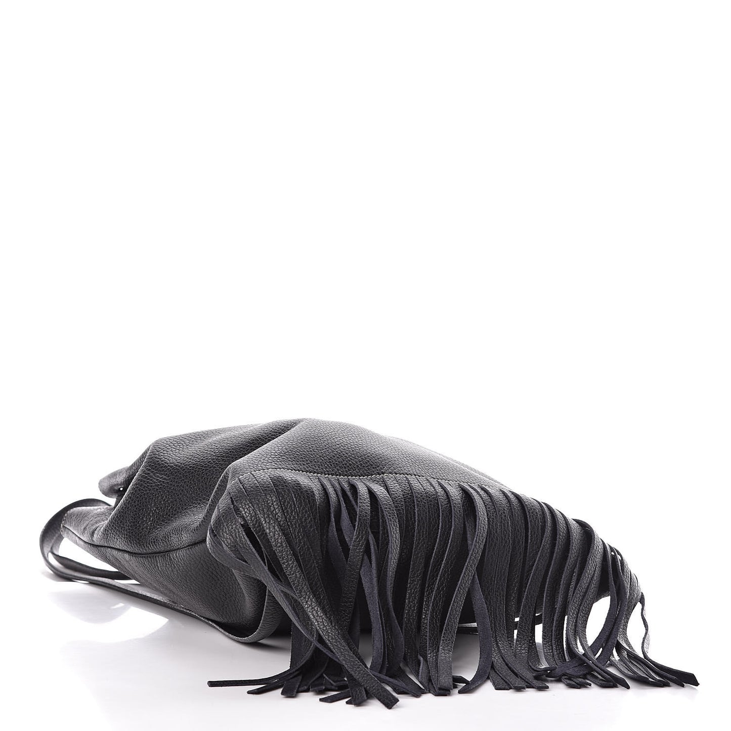 Cervo Deerskin Embossed Logo Fringe Backpack Black