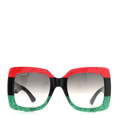 Gucci Acetate Square Frame Sunglasses GG0083S Glitter Red Black Green 2 of 8