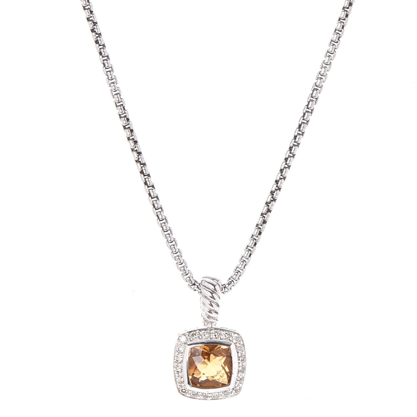 Sterling Silver Diamond Citrine 7mm Petite Albion Pendant Necklace