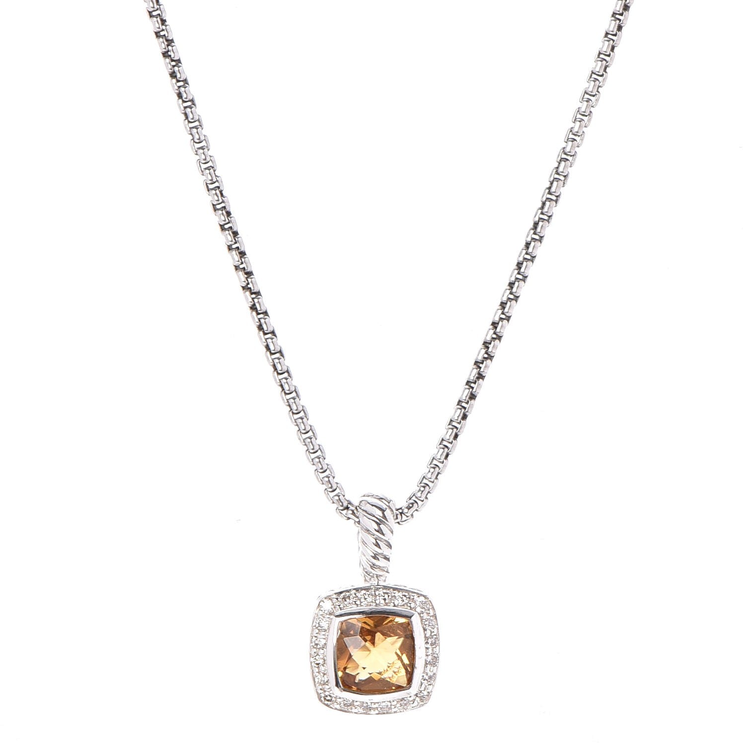 David Yurman Sterling Silver Diamond Citrine 7mm Petite Albion Pendant Necklace 3 of 6