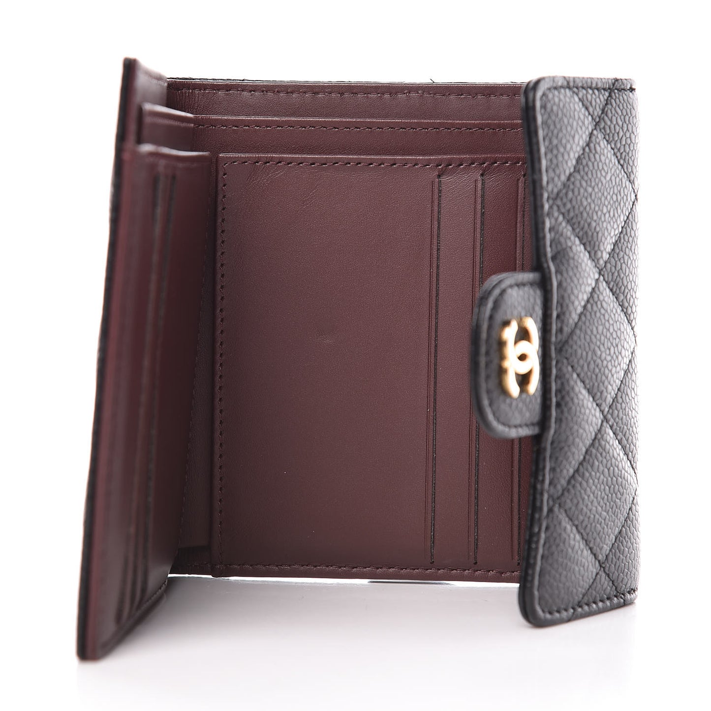 Caviar Quilted Compact Flap Wallet Black