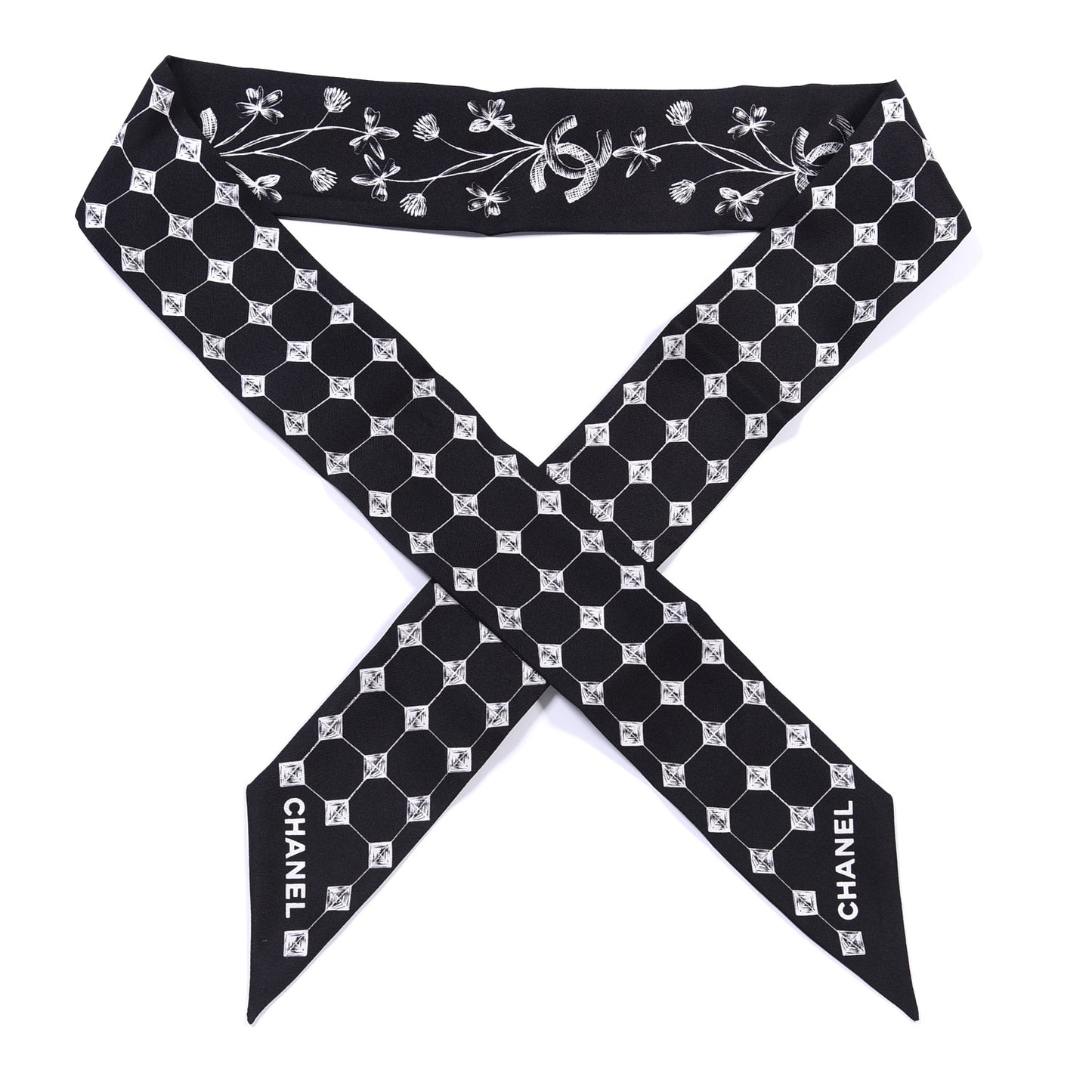 Silk CC Slim Bandeau Scarf Black White