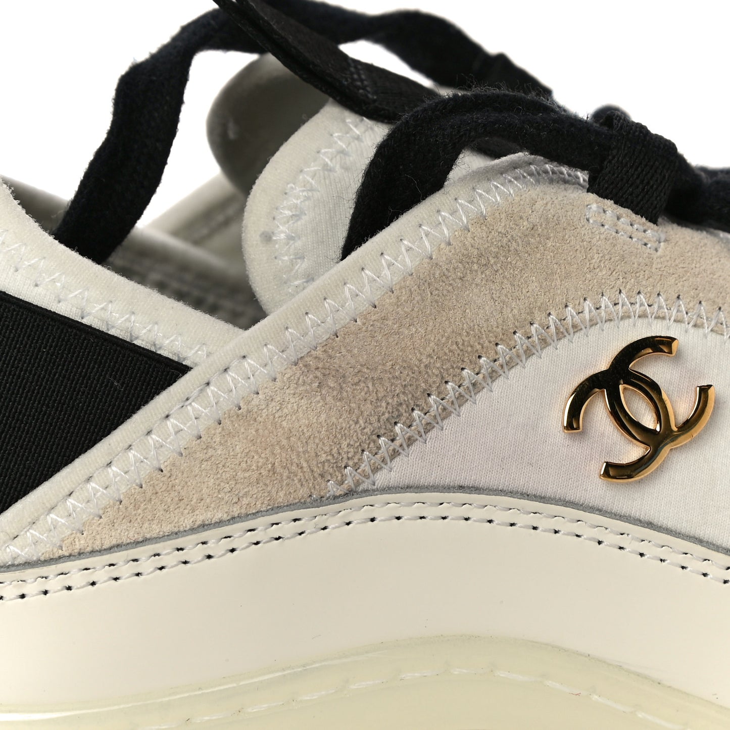 Fabric Calfskin Suede CC Sneakers 41 Ivory Black