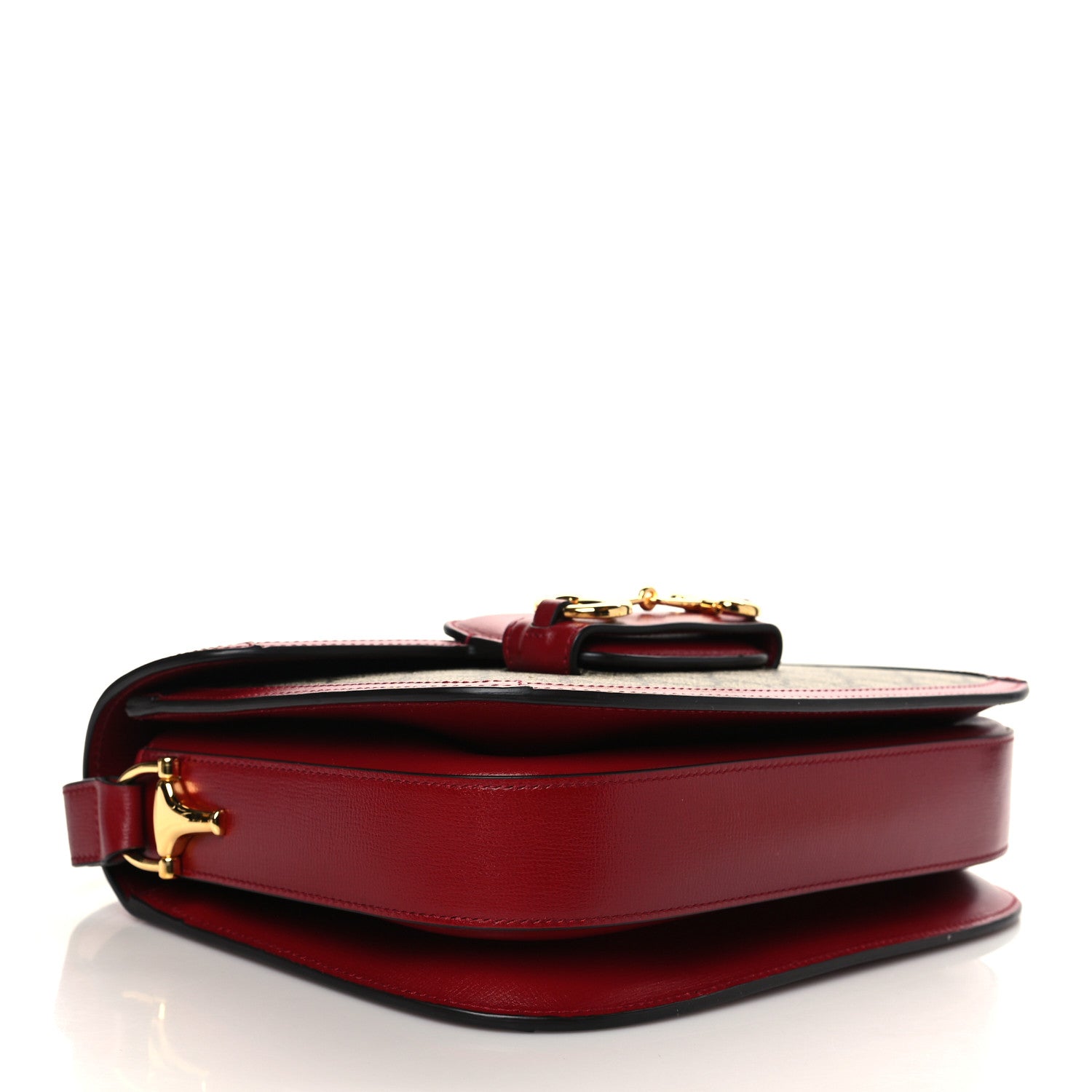 Gucci GG Supreme Monogram Azalea Calfskin Horsebit 1955 Shoulder Bag Beige Ebony New Cherry Red 4 of 6