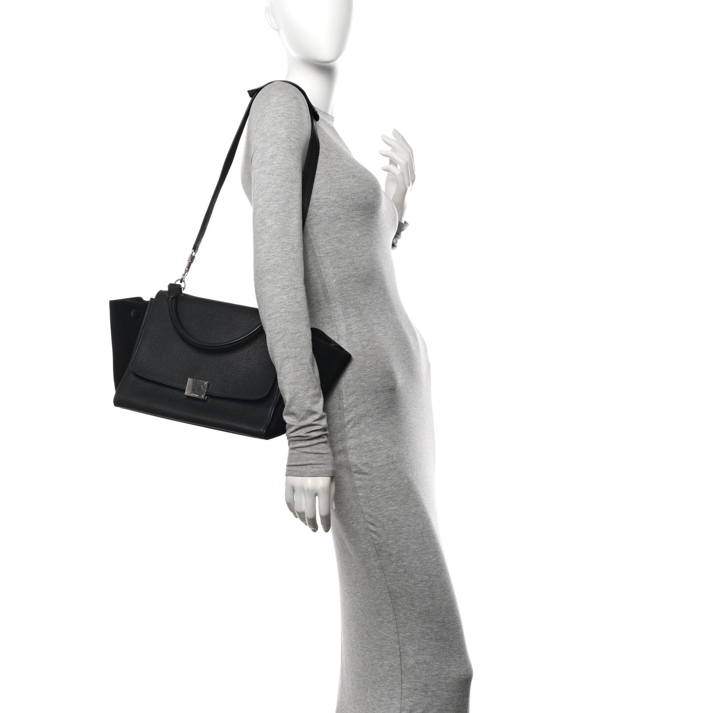 Drummed Calfskin Suede Small Trapeze Black