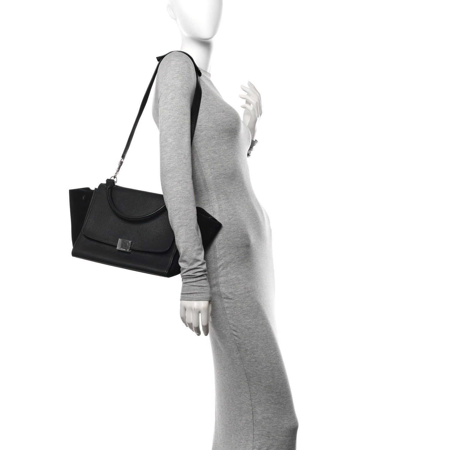 Celine Drummed Calfskin Suede Small Trapeze Black 2 of 10