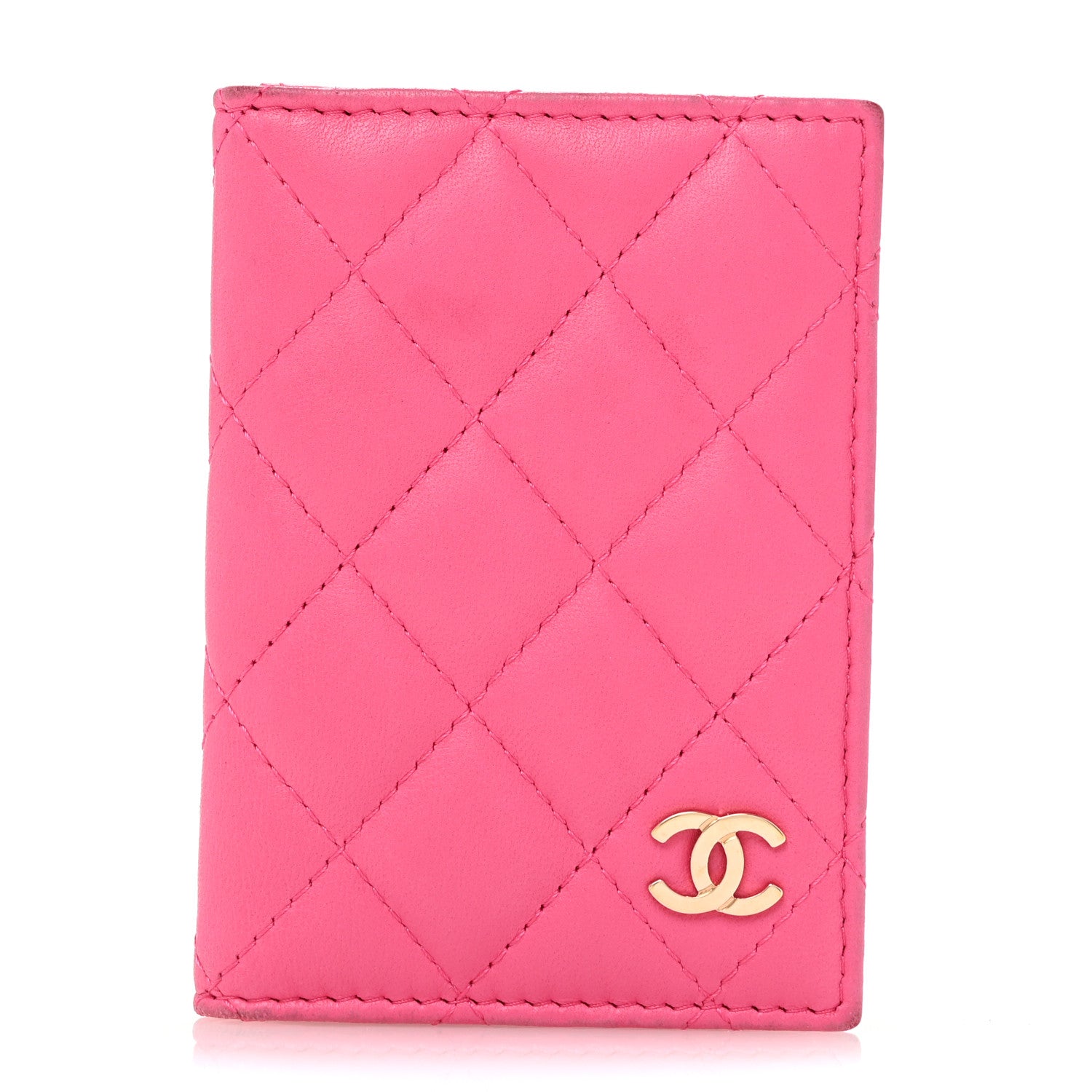 Chanel Lambskin Quilted Card Holder Wallet Dark Pink 1 of 10