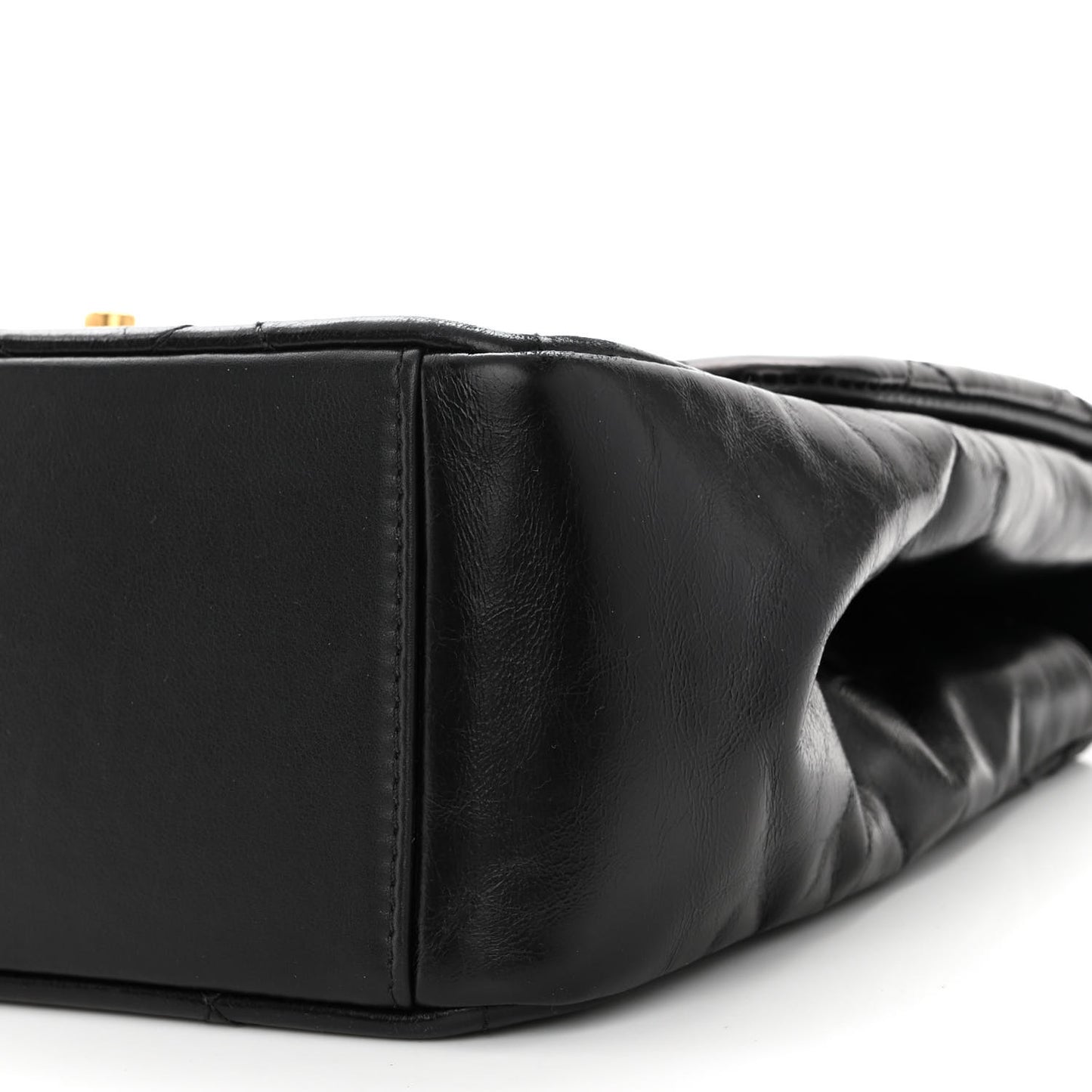 Glazed Calfskin Quilted Medium Gold Bar Top Handle Flap Black