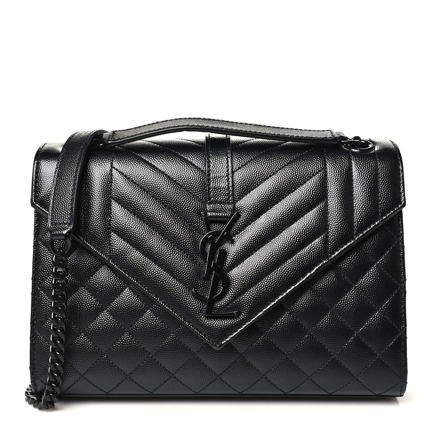 Grain De Poudre Textured Mixed Matelasse Triquilt Medium Monogram Monochrome Satchel Black