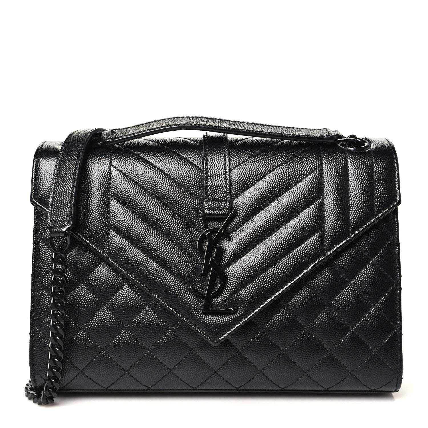 Saint Laurent Grain De Poudre Textured Mixed Matelasse Triquilt Medium Monogram Monochrome Satchel Black 1 of 10