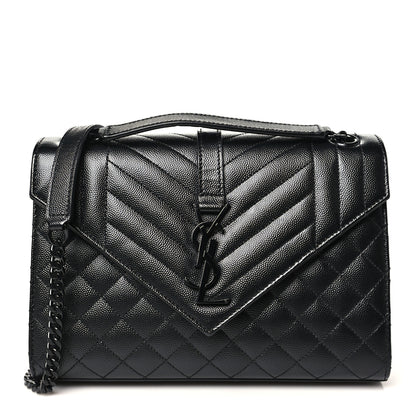 Saint Laurent Grain De Poudre Textured Mixed Matelasse Triquilt Medium Monogram Monochrome Satchel Black 1 of 10