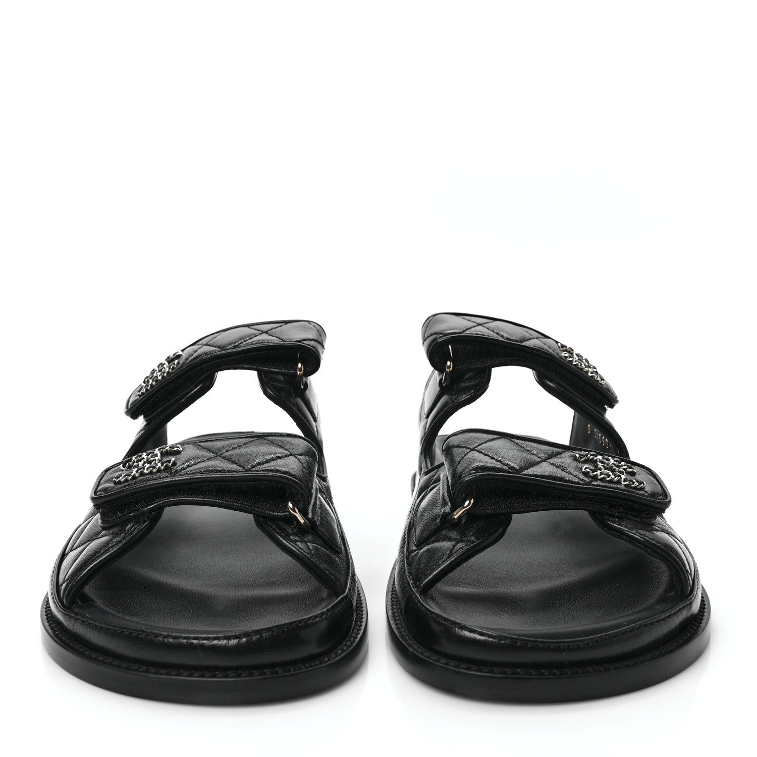 Chanel Lambskin Quilted Velcro Dad Chain CC Slide Sandals 40 Black 2 of 9