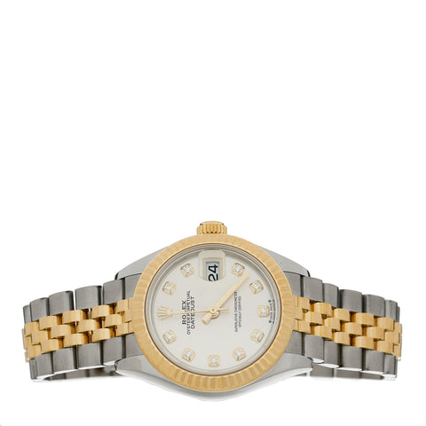 Stainless Steel 18K Yellow Gold Diamond 28mm Oyster Perpetual Datejust Watch Silver 279173