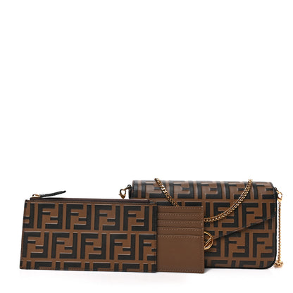 Fendi Vitello Soft F is Fendi Bi-Color FF 1974 Embossed Envelope Wallet On Chain with Pouches Maya Black 1 of 8