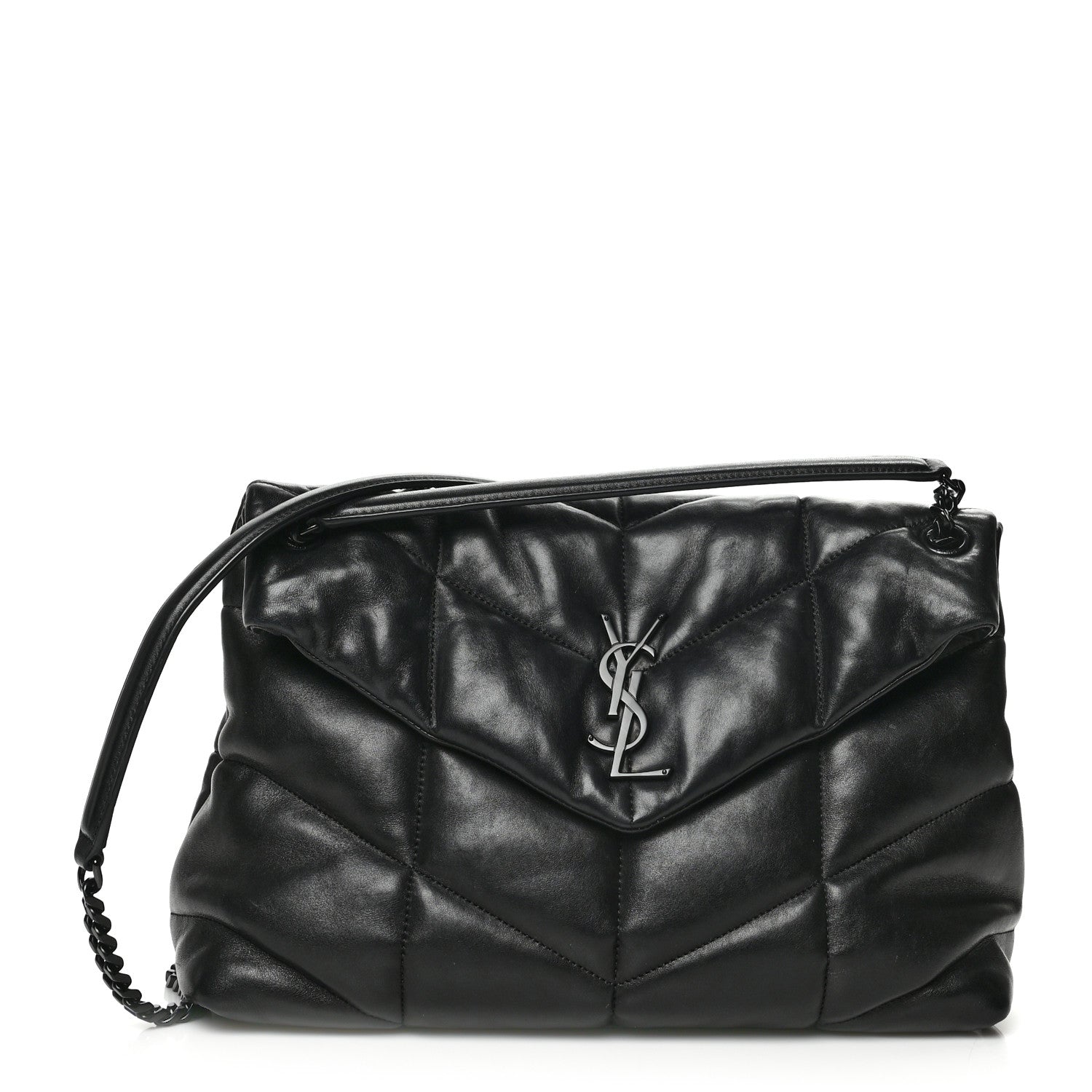 Saint Laurent Lambskin Quilted Medium Loulou Puffer Monogram Chain Satchel Black 1 of 7