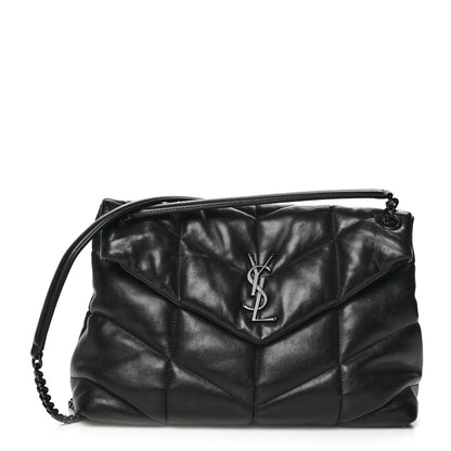 Saint Laurent Lambskin Quilted Medium Loulou Puffer Monogram Chain Satchel Black 1 of 7